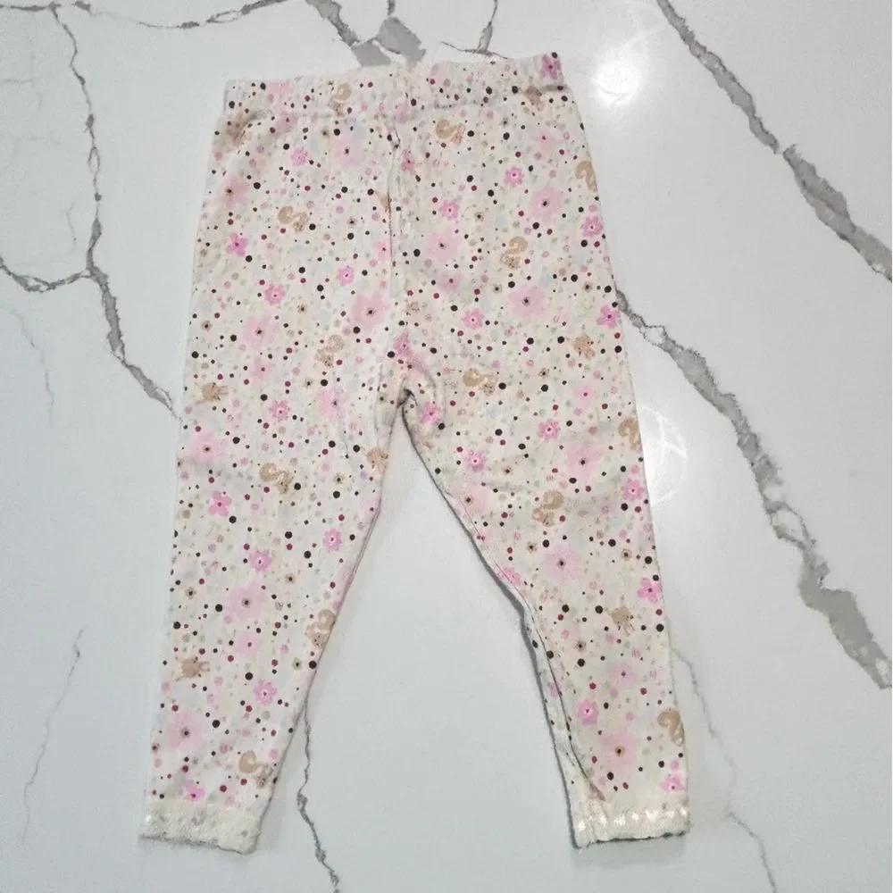 Carter's Girls Cream Long Sleeve Floral Print Cotton Pajamas Set PJs Bunny 18M